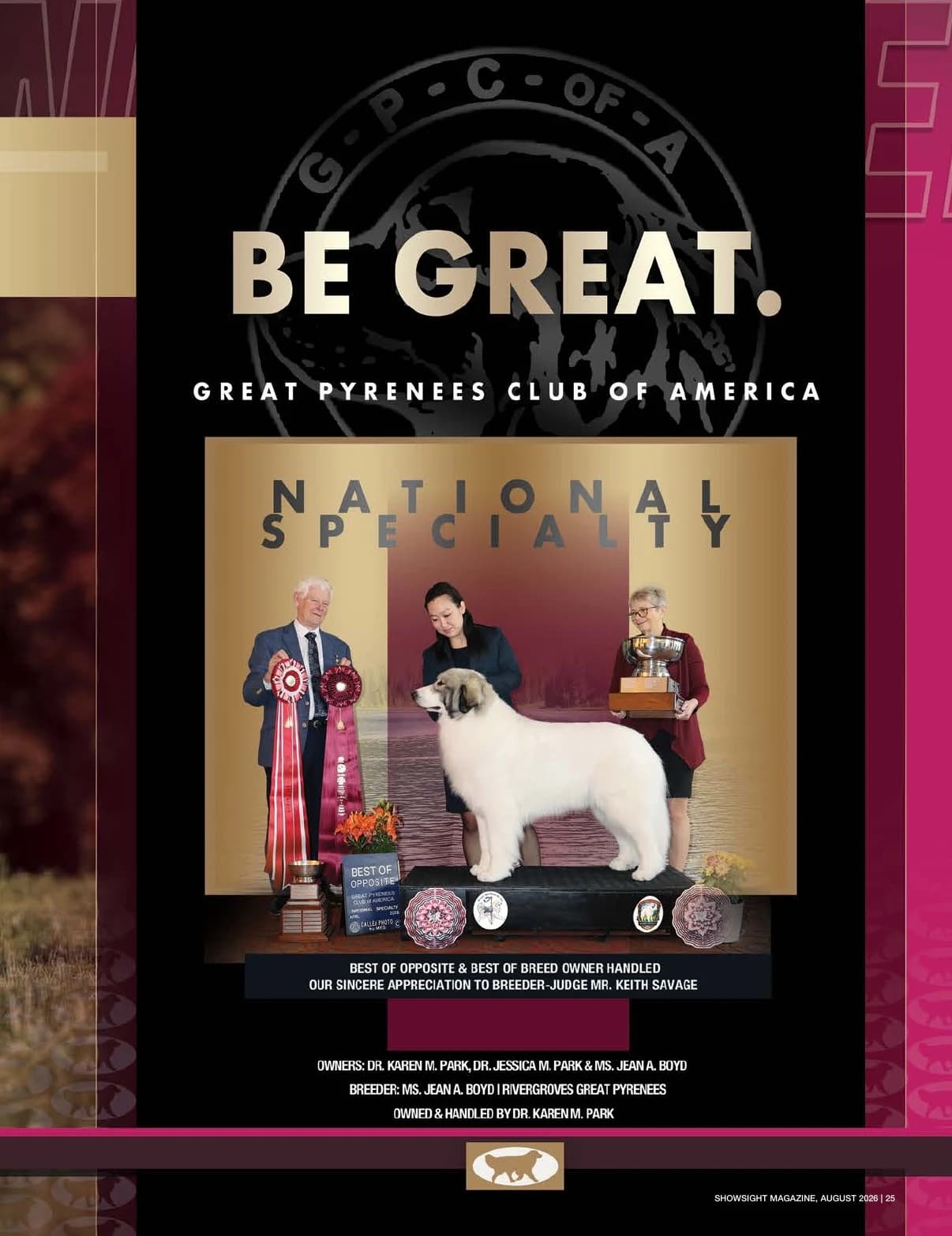 GCH RIVERGROVES DARE TO DREAM FDC CGCA CGCU TKN VHMA VHMP FITB in Showsight Magazine | August 2026, page 29