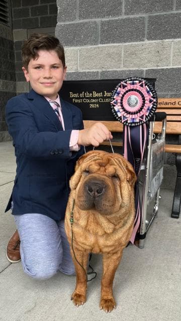 Jay shares the spotlight with his Shar-Pei.