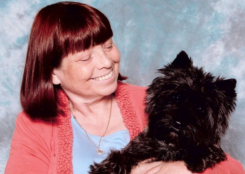 Terrier Group AKC Judge Pat Joyce holding her dog