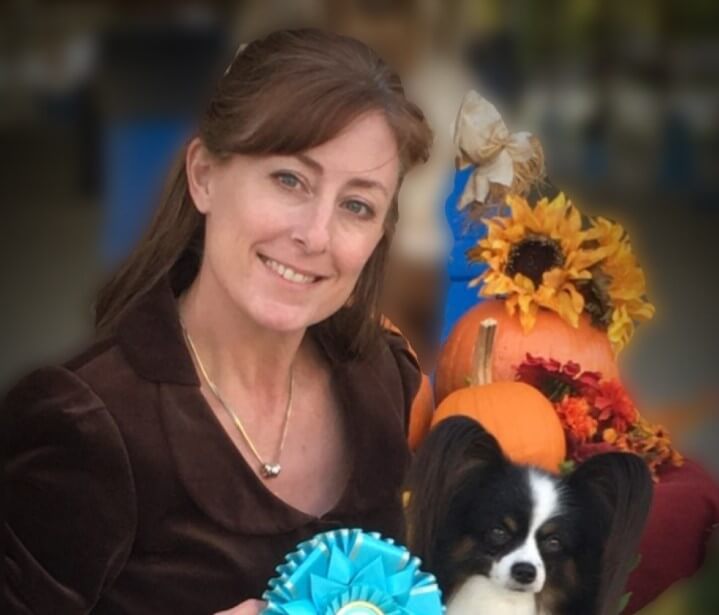 Elizabeth Abate with her papillon dog