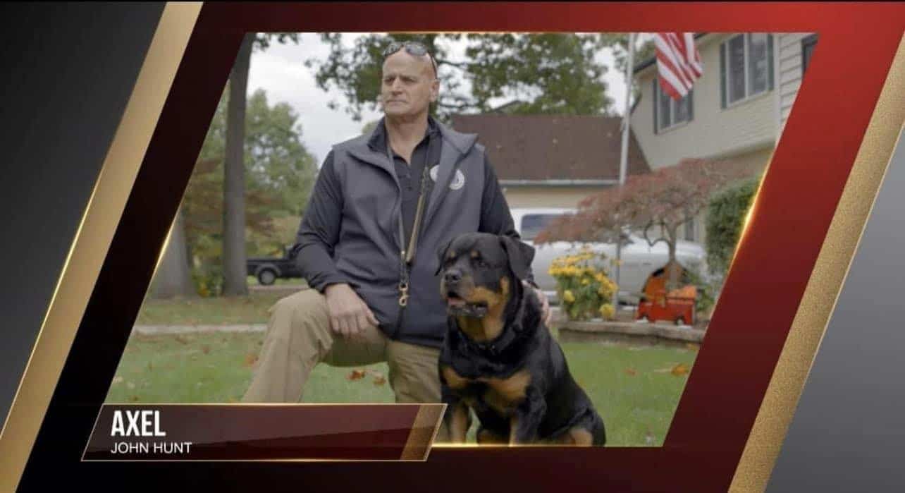 John Hunt with Therapy Dog known as "Axel"