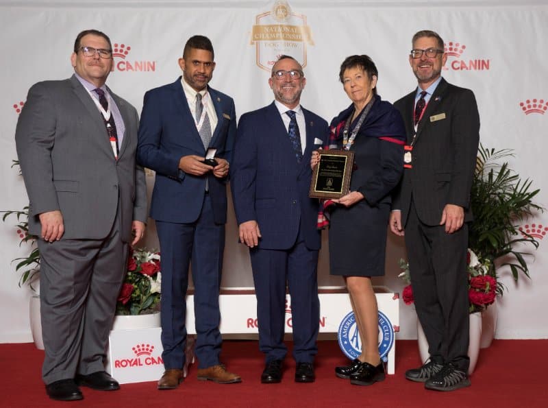 L/R: AKC Vice President, Judging Operations, Tim Thomas, Mark Desrosiers, Diego Garcia, Mary Dukes, Larry Cornelius