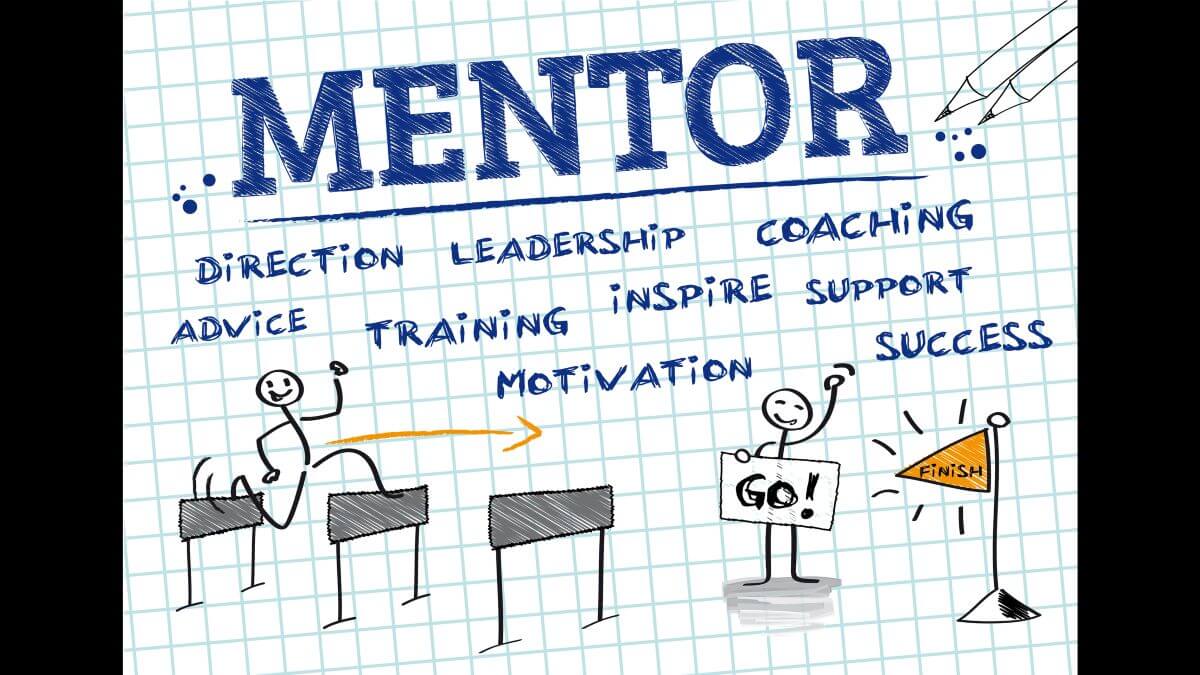 Mentor, Mentoring. Chart with english keywords, drawing