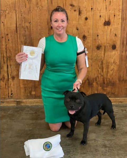 Sandra Mendoza with her Staffordshire Bull Terrier