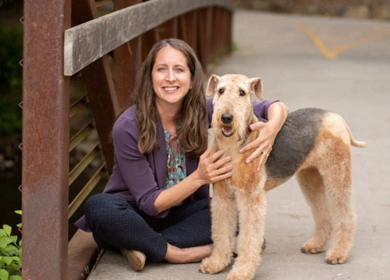 Dr. Stephanie Montgomery with her Terrier dog, news AKC CHF CEO