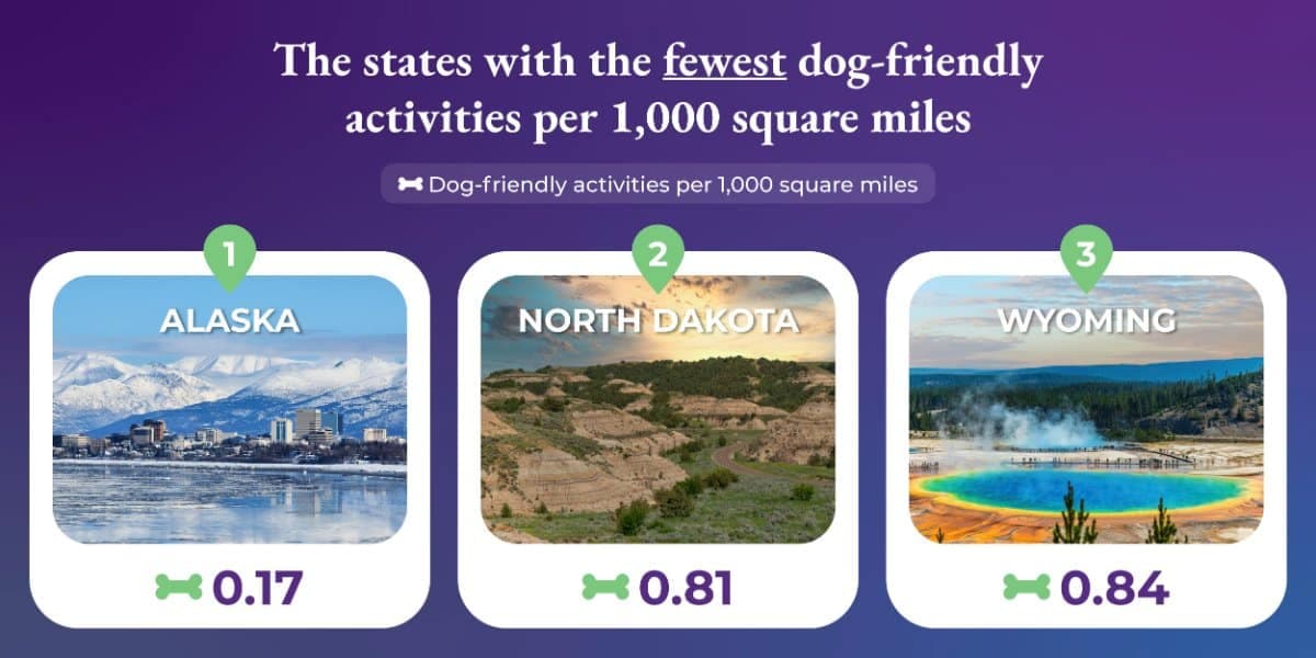 The states with the fewest dog-friendly activities per 1,000 square miles