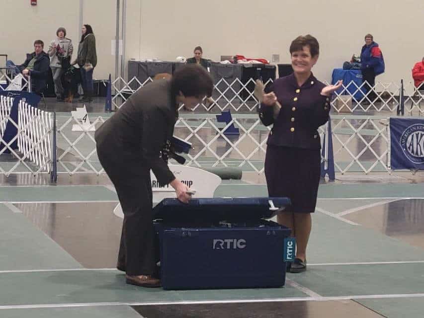 AKC Field Director of Conformation, Sandy D’Andrea, presents RHP Award to Karen Mamman