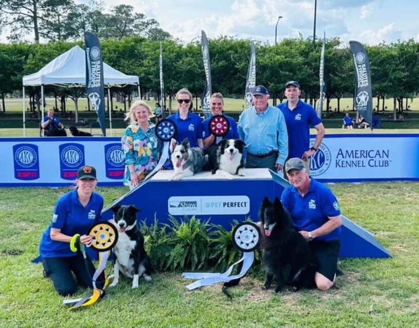 2025 AKC Agility Premier Cup winners with AKC President andCEO, Gina M. DiNardo, and EVP of Sports and Events, Doug Ljungren.