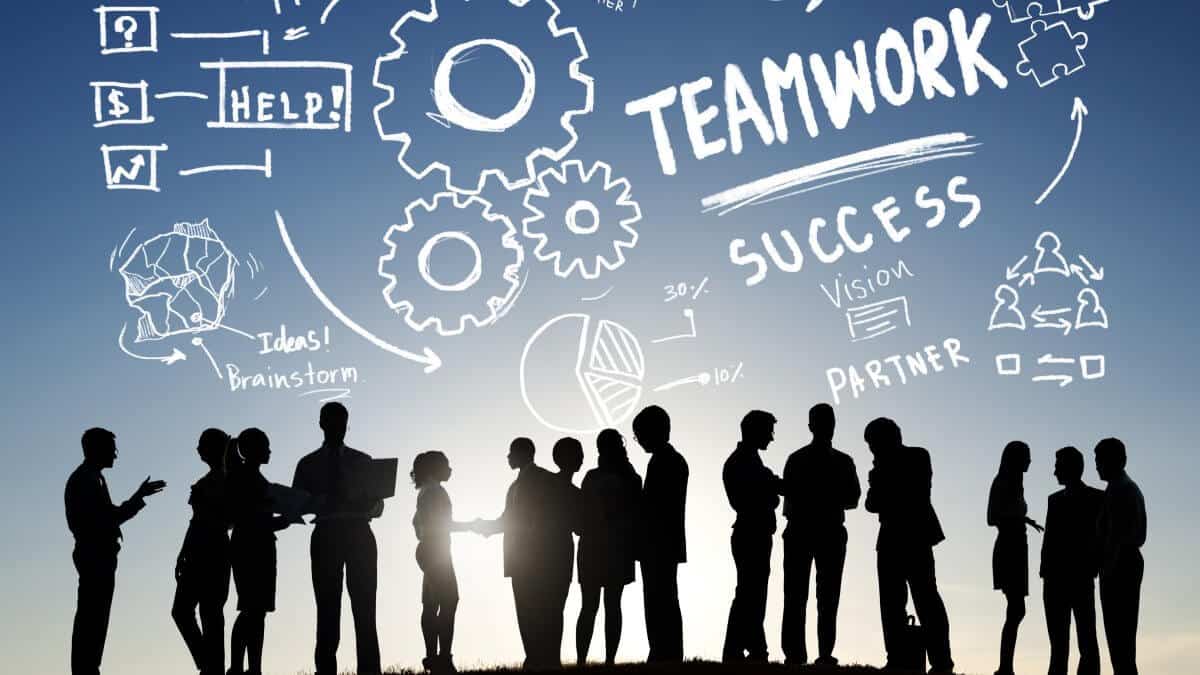 Teamwork and Collaboration Business Communication Outdoors Concept.