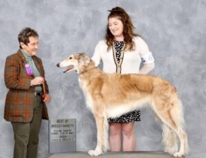 Kelley Frary with her borzoi dog