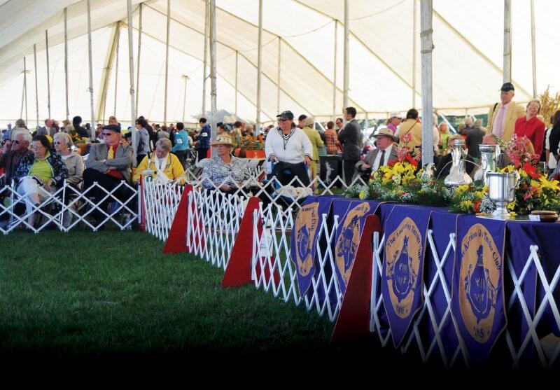 Crowd under the white tent at the Montgomery County Kennel Club Dog Show 2022