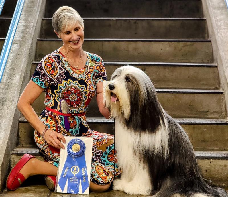 Professional Handler Renee Rosamilia with her Old English Sheepdog