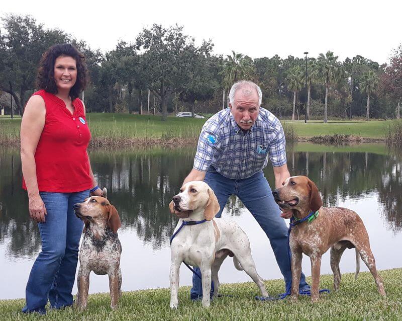 Franklin Williams and Tracy Kaecker with their River Bottom American English Coonhounds