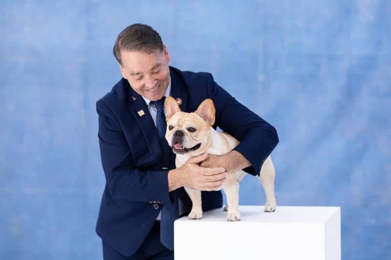 Handler Perry Payson and Winston, 2022 Best in Show at The National Dog Show Presented by Purina.
