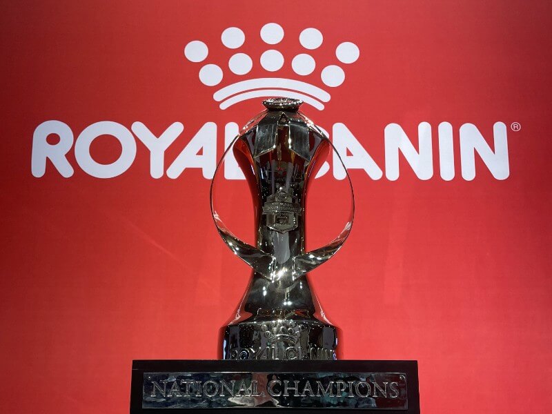 Royal Canin Dog Championship Trophy on display at AKC National Championship in Orlando 2023.