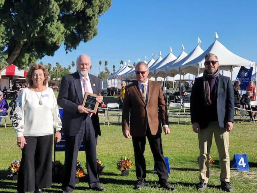 The award was presented at the Kennel Club of Palm Springs shows in January by AKC Chairman of the Board, Tom Davies; RHP Field Coordinator, Larry Cornelius; and Show Chair Angela Stevanus.