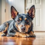 Lancashire Heeler lying on the wooden floor of the house