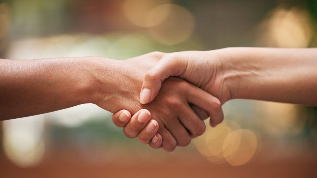 Handshake, closeup and partnership for contract, agreement and teamwork. Trust, support and shaking.