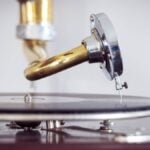 Closeup of a turntable needle from a vintage phonograph