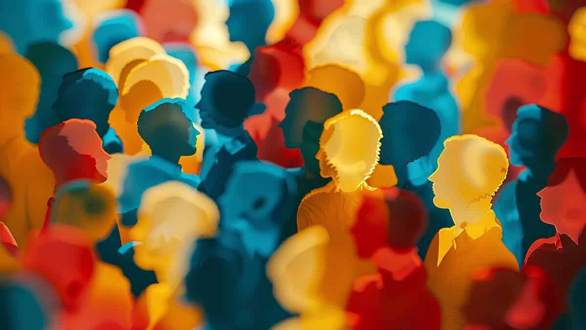 Men and women group, speech bubble talk. People crowd voice, blogging