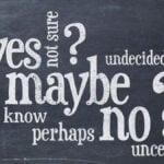 Undecided or uncertain concept - yes, no, maybe word cloud on a vintage blackboard