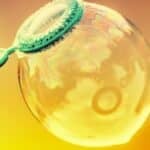 Inflated soap bubble on a bright summer background