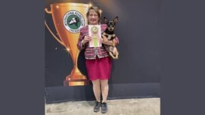 Greta Dalrymple with a Teddy Roosevelt Terrier