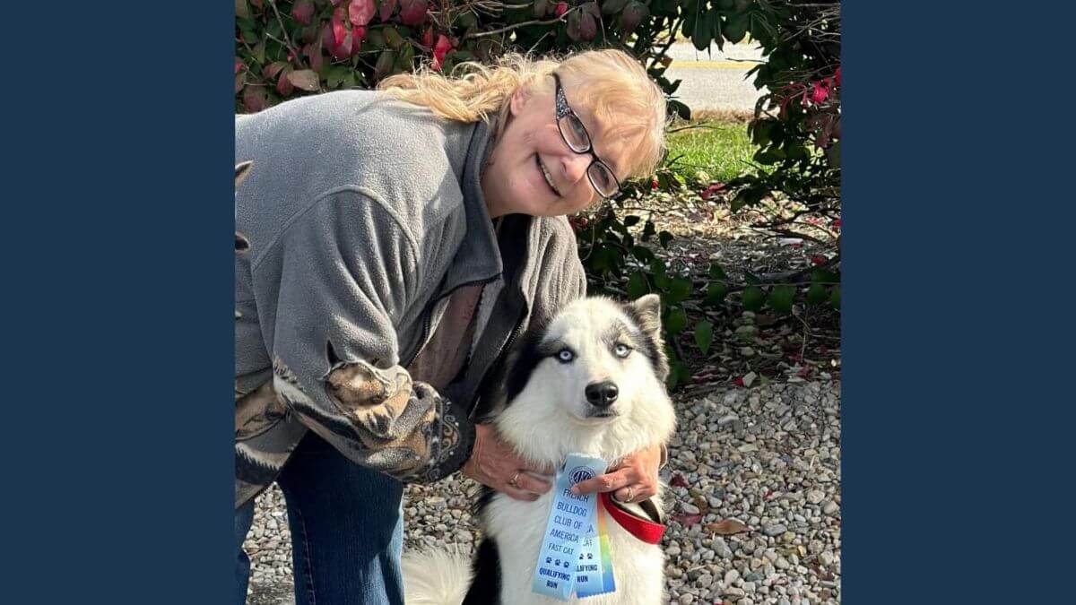 Rebecca Burnett with a Yakutian Laika