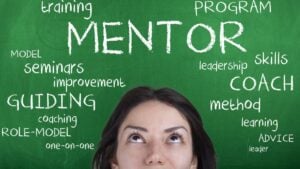 Mentor word cloud concept blackboard