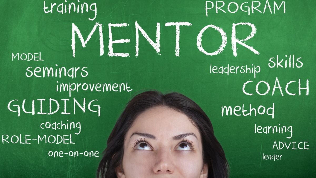 Mentor word cloud concept blackboard