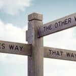 Which way to go road sign. Crossroad signpost saying this way, that way, the other way concept for lost, confusion or decisions