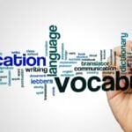 Vocabulary word cloud concept on grey background