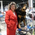 Audrey Lee with ther Aujudon Tibetan Mastiff at a dog show