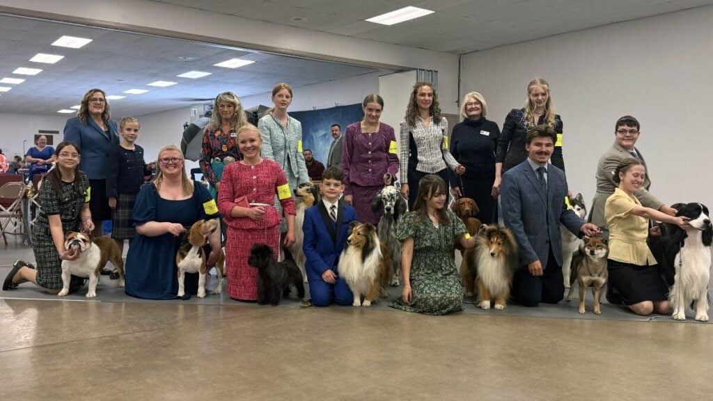 Thirteen Juniors and their dogs pose for a group photo at this year’s Gala with the Best of the Best Judges.